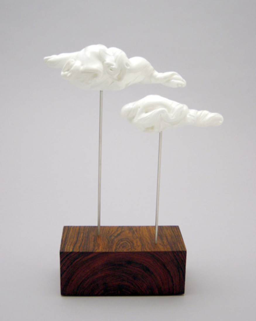 F2 cloud sculpture in glass on rosewood base
