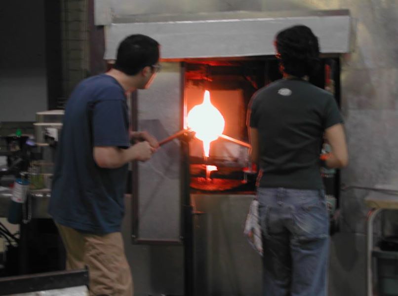Peter and Marilyn at the glass furnace