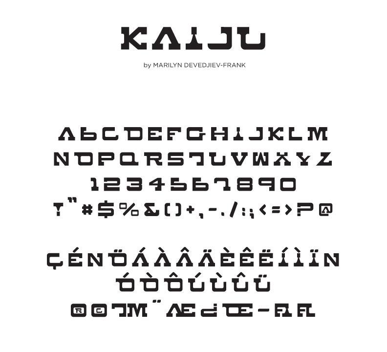 Kaiju typeface specimen by Marilyn Devedjiev-Frank