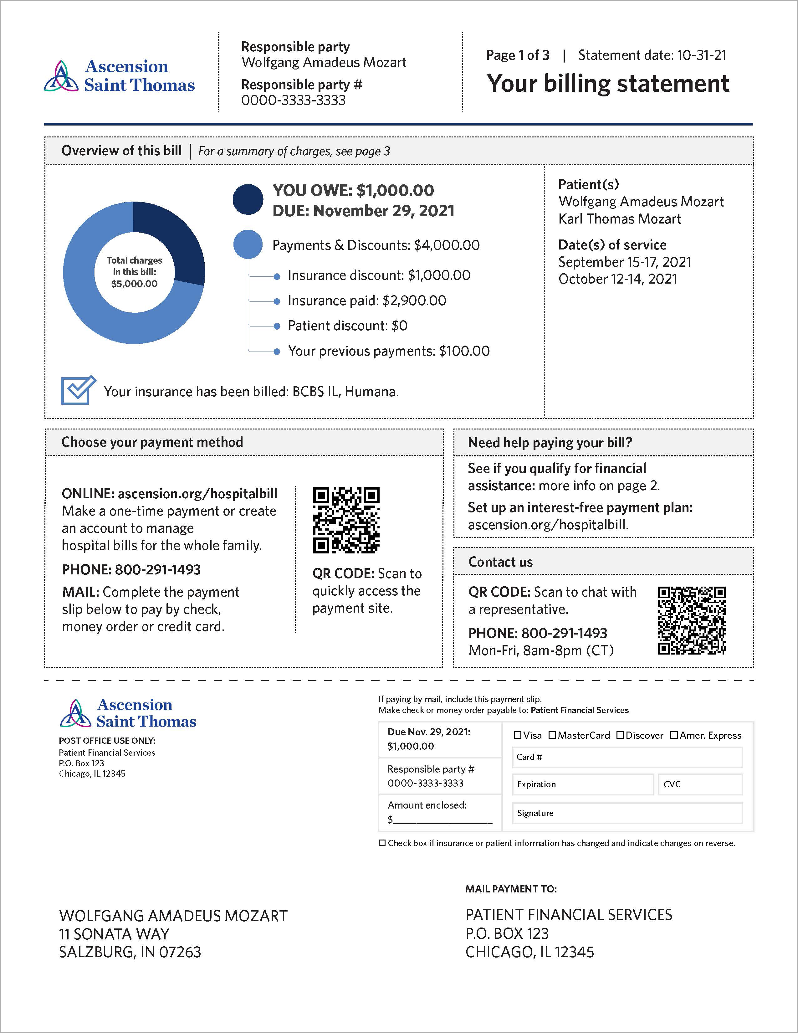 Redesigned Ascension billing statement, page one