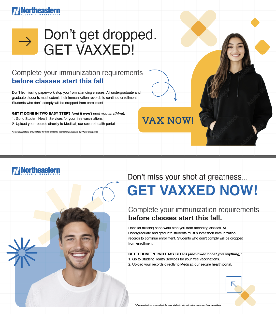 Two early Get Vaxxed poster concepts