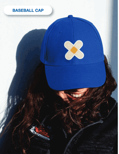 Baseball cap with embroidered bandage mark