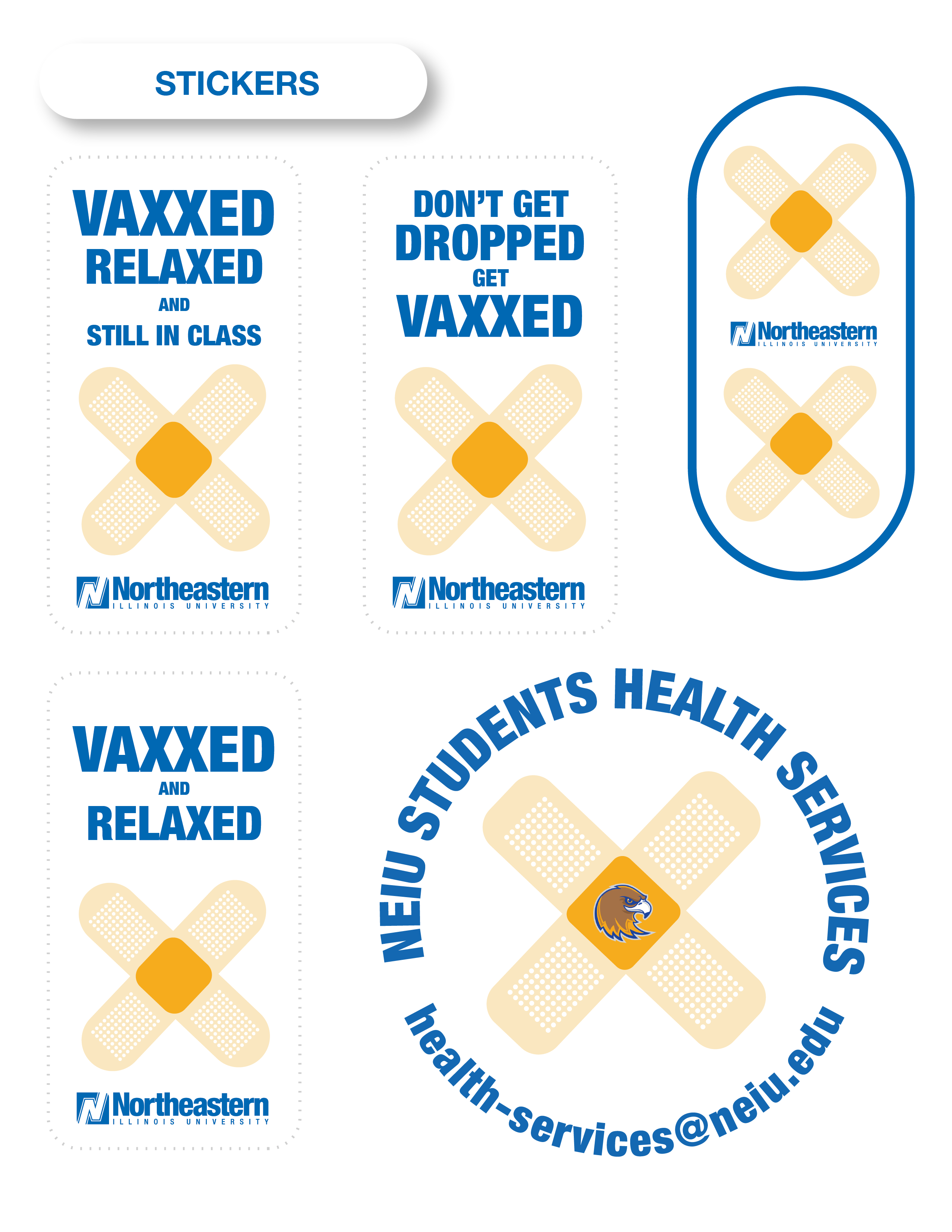 NEIU Student Health Services bandage sticker sheet