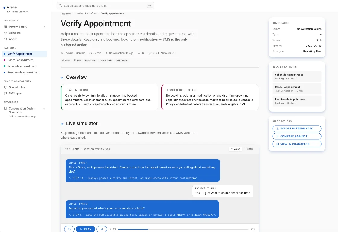 Grace Conversation Pattern Library — interactive component browser